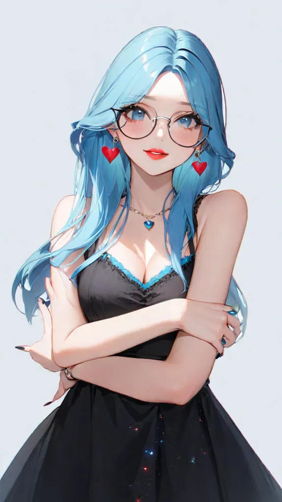 Masterpiece, beautiful art, professional artist, 8k, art style by sciamano240, very detailed face, very detailed hair, very detailed clothes, 1girl, perfectly drawn body, beautiful face, long hair, light blue hair , very detailed blue vertical cat eyes, square glasses, pouty lips , rosey cheeks, intricate details in eyes, extreme close up of face, see only head and neck, staring directly at viewer, wearing cute summer clothes, necklace, choker, earrings, pencil skirt, black tigh boots, wedding ring, smiling, in love with the viewer expression, sunny summer setting, walking outside,