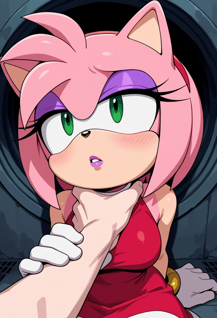 work of art, high qualiy, studio quality, details Intricate, 4K, 1 girl, standing alone, Amy Rose, NUDE ,eyes open, greeneyes, medium breasts, vaginal masturbating