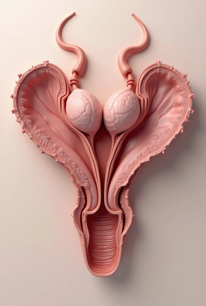 a realistic detailed anatomical model of the male reproductive system,highly detailed and intricate internal structure,medical illustration,cutaway view,scientific accuracy,clean minimalist design,neutral color palette,studio lighting,photorealistic,4k