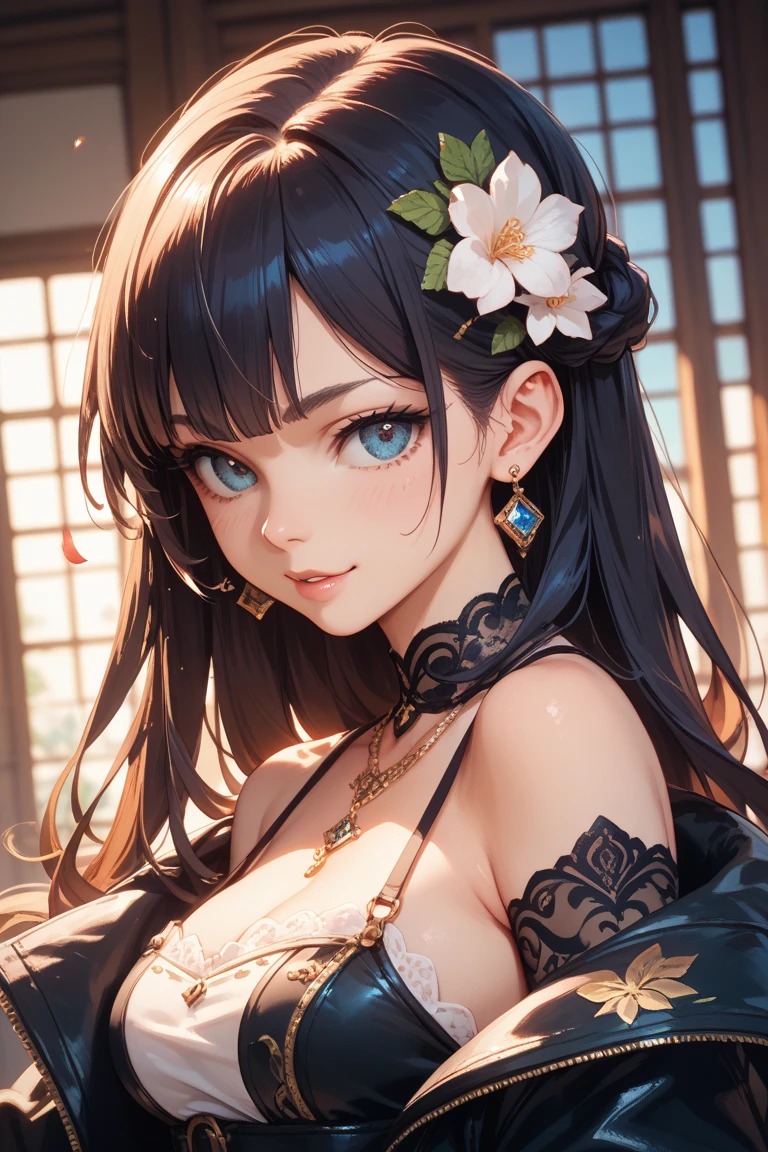 ​masterpiece、Top image quality、Black hair、Black bra、Colossal tits、mechs、animesque、8K,​masterpiece, bset quality,Colossal tits、（1girl in）、((Pit Girl Suit))、shinny skin、Shiny big、dark-brown eyes、 ((top-quality))、 Crisp focus:1.2、Highly detailed facial and skin texture、A detailed eye、face perfect、perfect bodies、art by、nffsw、Blur the background、japanes、Big breasts with a strong presence、Circuit field、Blur the background、Cowboy Shot、