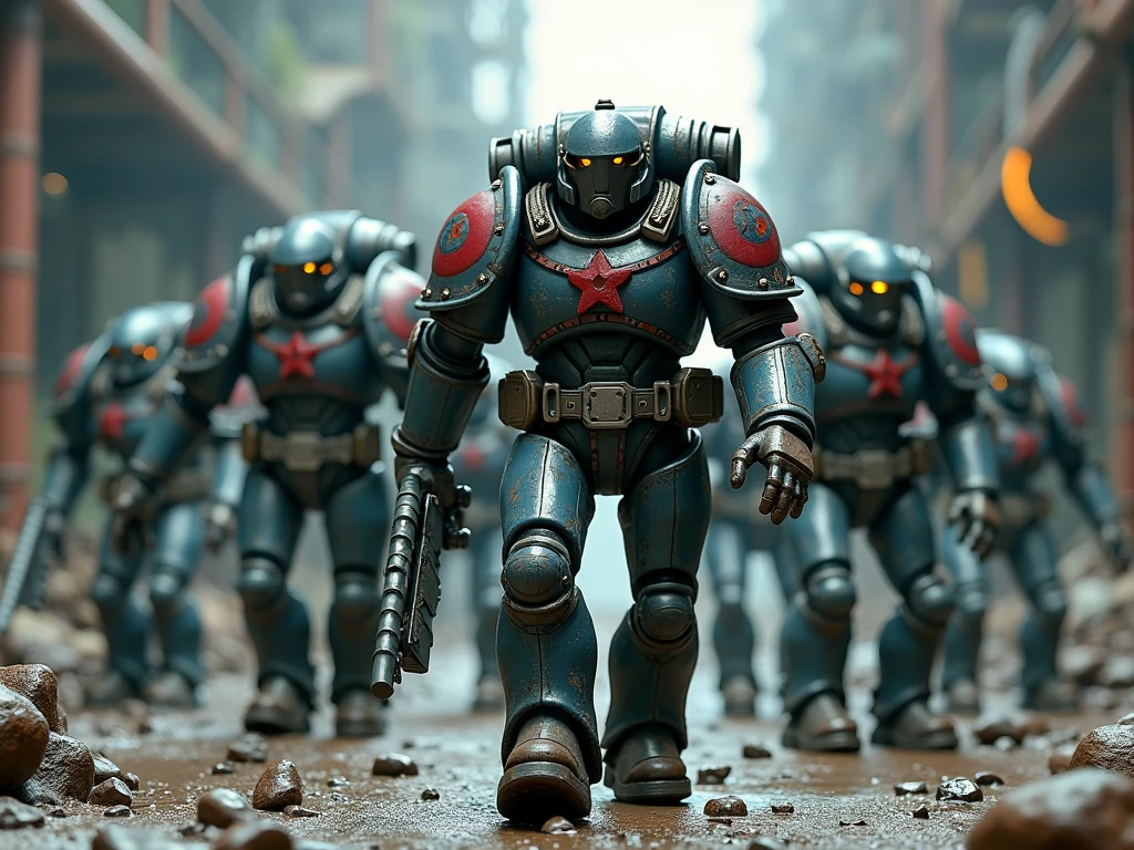 there are many people walking down the street with a robot on their head, in postapocalypse city, british street background, hyperrealistic movie filmstill, inspired by Ravi Zupa, robot guards, cinematic color grading, plated armor, poppy, fallout style --auto --s2