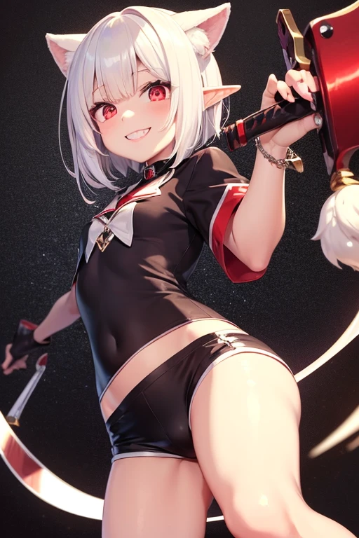 horny girl, slutty clothes, midriff, short tight leather skirt, sexually aggressive pose, shows underwear,