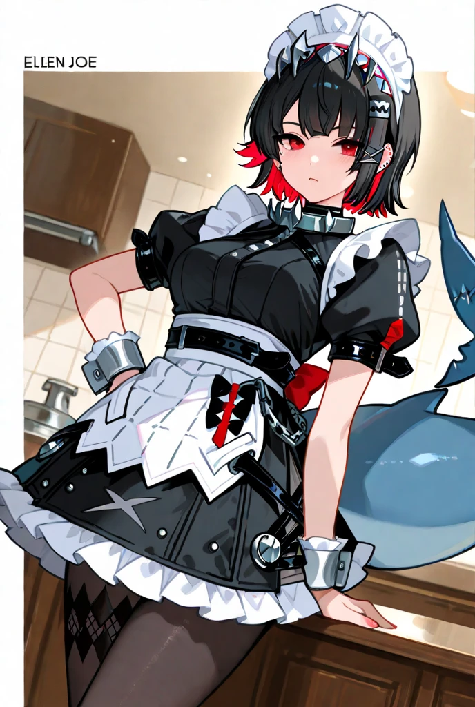 (((masterpiece,Highest Resolution,4K High Resolution,Crisp image quality:1.3)Pussy juice(Detailed Hair,garter belt,One Girl(Large Breasts)Alternative costumes ,Maid, Shark Tail, Wrist cuff, Maidheaddress, Red eyes ,Two-tone hair with red on the inside,(violently fucked by a man)((cross-sectional view))high school student