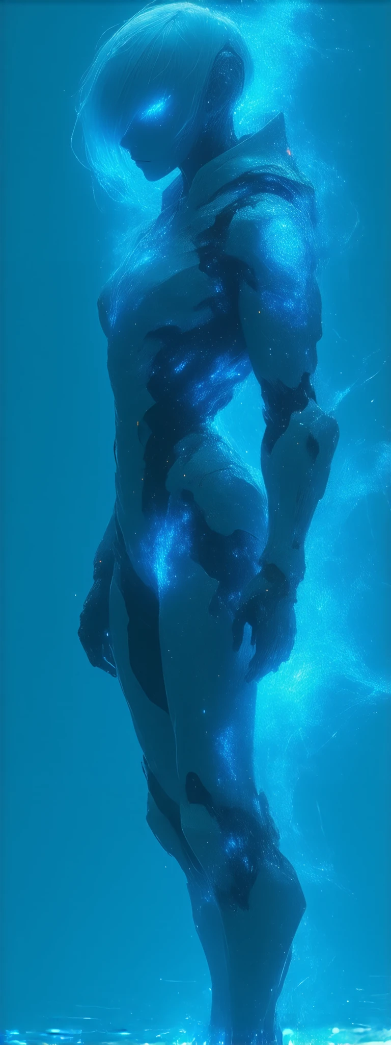 Cyberpunk neo-futurism, hyper-detailed biomechanical realism, post-human aesthetics,
full-body portrait of a cybernetically enhanced humanoid,
Hair: gradient gold-to-black short hair with nanofiber texture,
Eyes: bionic left eye with glowing cyan iris (hexagonal aperture), right human eye with razor-sharp gaze,
Torso: aerodynamic dark-gray exoskeleton with hydraulic muscle simulation lines ,
Propulsion: dual plasma thrusters emitting ionized cobalt-blue flames,
Limbs: damaged denim jeans with exposed cybernetic knee joints, photon-charged robotic hand emitting particle beams,
neural interface ports glowing along spine, holographic damage indicators floating near shrapnel wounds,
ceramic-composite armor with stress fracture patterns, EMP-resistant circuit veins pulsing under skin,
dystopian megacity skyline with neon Chinese calligraphy holograms, acid rain cutting through smog layers,
volumetric triple-point lighting: cyan plasma core + magenta neon pollution + cold white moonbeam,
low-angle dynamic levitation shot with 0.8x anamorphic lens compression,
Masamune Shirow's biomechanical precision × Jamie Hewlett's punk energy × Ilya Kuvshinov's facial expressions