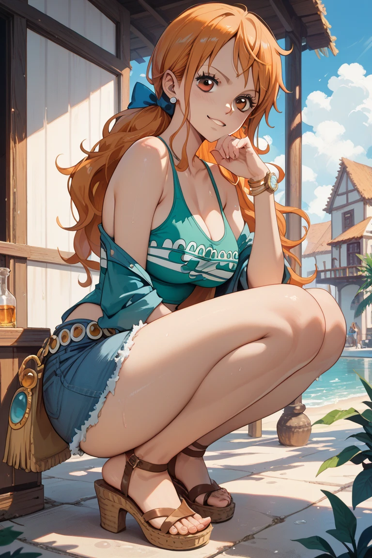 Masterpiece, Best quality, 1girll, Solo, nami, bikini, looking at you, sexy pose, full body