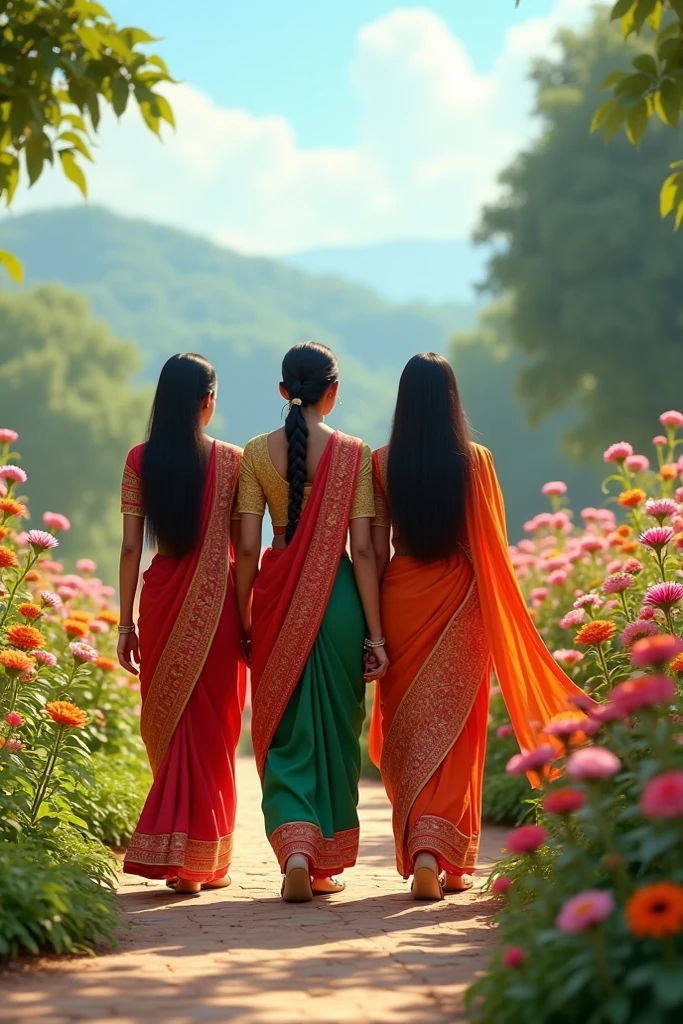 Two beautiful girl walking on road in india