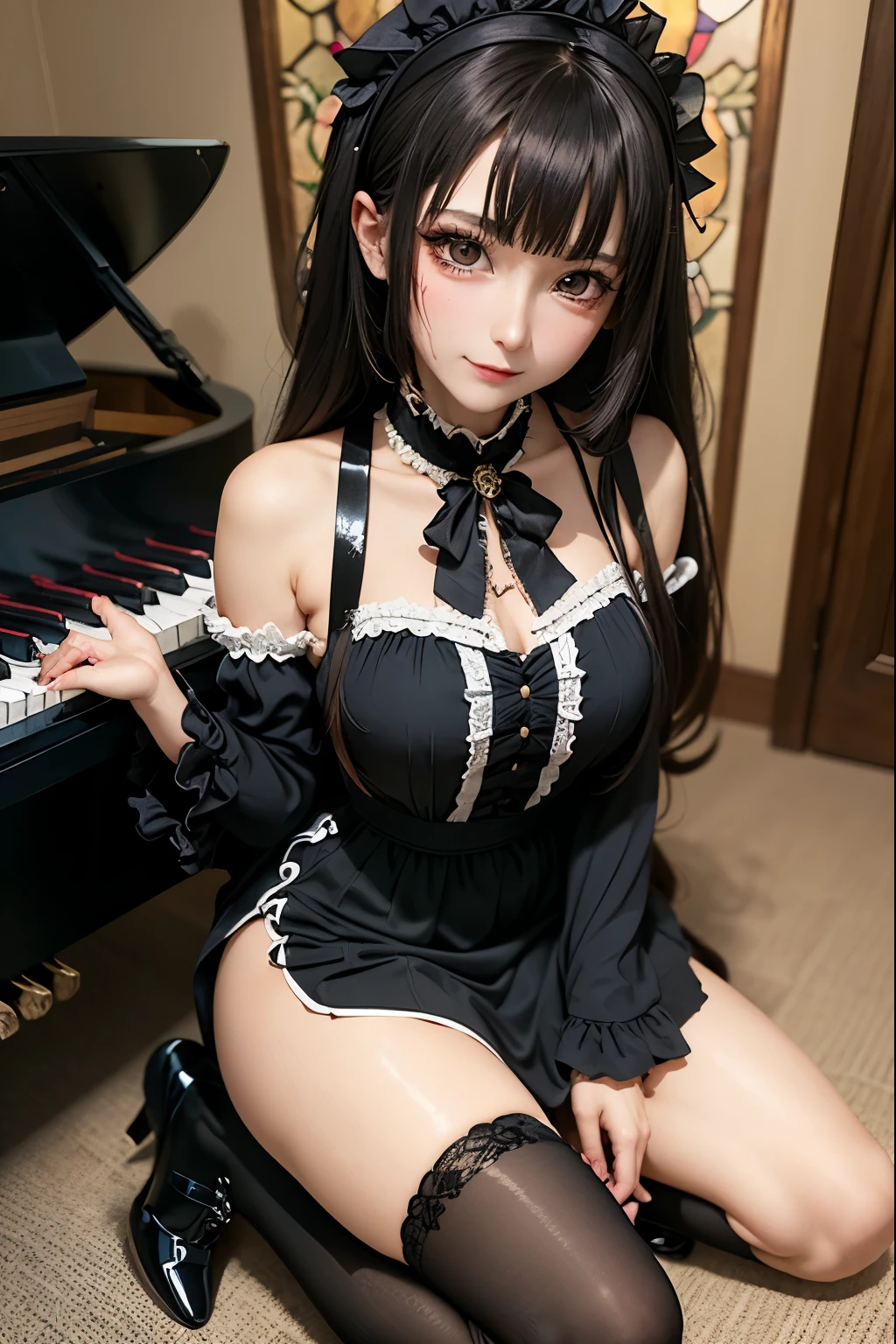 Polka dot clothes、Lace skirt、corset、Hair ornament with tangerine motif、Short girl、Shoes with thick soles