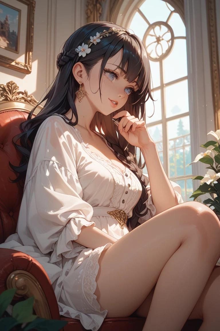 ((1girl, solo)), yor briar, beautiful body, (perfect anatomy, perfect body, perfect hands, perfect legs), natural proportions, sexy body, large breasts, sitting, object hug BREAK
((extremely detailed face)), (red eyes:1.2), (beautiful detailed eyes:1.6), (realistic pupils, realistic iris:1), expressive eyes, looking to the side, (clear eyes:1.3), (hyperrealistic:1.2), (detailed skin texture:1.2), smooth skin, (black hair:1.5), long hair, white hairband, earrings, (detailed lips:1.2), (attractive lips:1.1), (glossy lips:1.1), closed mouth, perfect face, perfect eyes BREAK
red sweater, off-shoulder sweater, long sleeves, sweater dress, black pantyhose BREAK
indoors, couch, lamp, pillow, wall painting BREAK
(masterpiece:1.5), anime-style, top quality, best quality, (beautiful and aesthetic:1.2), (ultra detail:1.5), Ultra-detailed depiction, Ultra-precise depiction, extremely detailed 8k illustration, high resolution, (highly detailed shading:1.2), (realistic lighting:1.4), perfect lighting, vibrant colors, dynamic tones, striking hues, 8k, absurd resolution, perfect shadows, hdr, UHD, ambient lighting, realistic, ultra-realistic, photo realistic, highly detailed, rich detail, luminous colors, fine texture, intricate design, professional illustration, (soft light:1.2), (illustration:0.7)