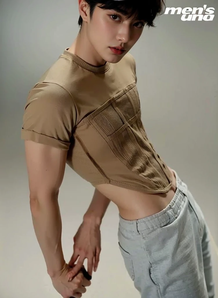 Boy thick eyebrows 17 years old standing on a wall wearing a black pants shirtless haircut fading from the sides 