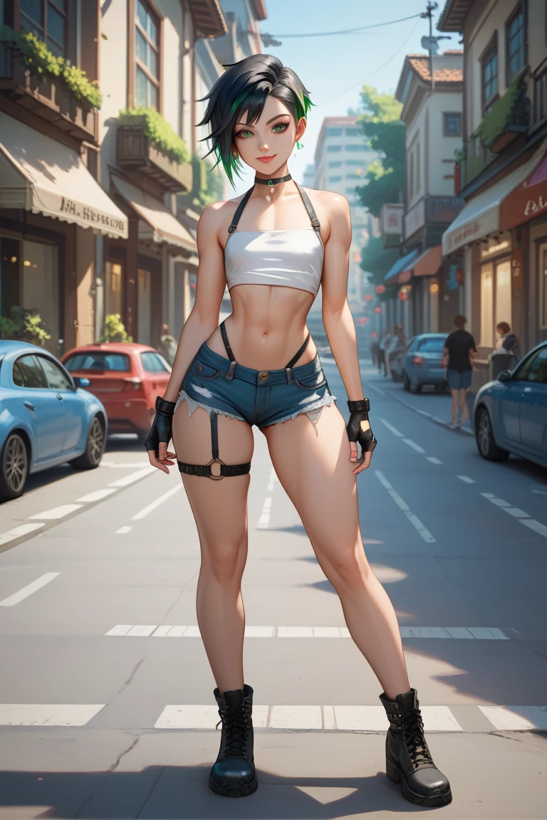 giantess art, highly detailed giantess shot, der riese, Beautiful girl wearing a huge swimsuit, Shorthair, Giant woman bigger than a skyscraper, Wearing rimless glasses, Colossal tits, Big ass, Futanari, Giant Root, Erect penis, very small metropolis, miniature metropolis, Full body depiction, Removed clothes are hung on the building., nffsw, der riese, Small town,micro city,