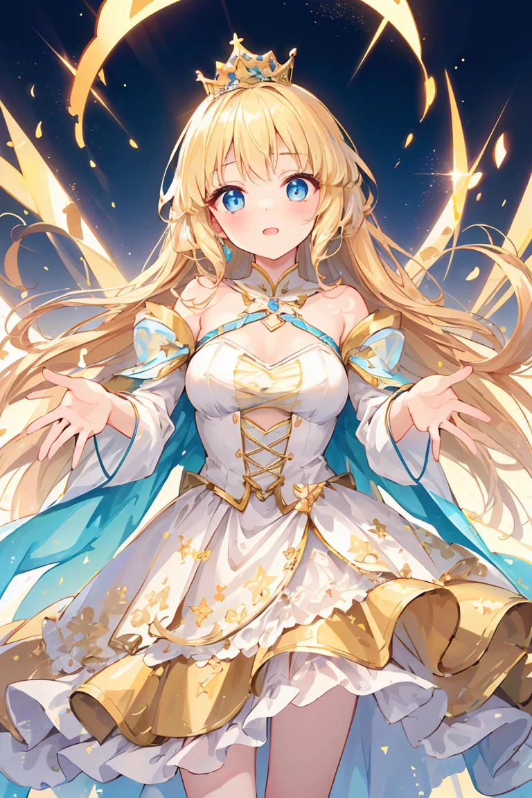 Illustration Enhancement: "masterpiece", "best quality", "ultra-detailed", BREAK, "ultra high resolution", BREAK, "Top Quality photorealistic Illustration", BREAK, "Super Definition", BREAK, "cute illustration:1.3", BREAK, "high Saturation:1.2", BREAK, "detailed beautiful face and eyes", BREAK, "extremely delicate and beautiful", BREAK, "nice hands, perfect hands", BREAK, "appropriate posture", BREAK, "appropriate configuration", BREAK, "ideal ratio body proportions"
Theme: "moment of miracle", BREAK, "guidance to a new direction", BREAK, "keeping faith", BREAK, "everything progressing smoothly", BREAK, "thoughts becoming reality"
Number of Characters: "one (ultra-ultimate beautiful)"
Facial Details: "eyes filled with hope", BREAK, "smile expressing inner strength"
Movement Details: "posture of taking a step forward"
Emotions and Expressions: "optimistic", BREAK, "determined expression"
Perspective: "low angle view emphasizing the character's strength"
Composition: "character centered", BREAK, "surrounded by miraculous light"
Background Details: "future city filled with light", BREAK, "dawn sky symbolizing hope"
Costume Details: "modern yet traditional attire", BREAK, "golden accents"
Body Type: "healthy and balanced", BREAK, "cleavage", BREAK, "curves", BREAK, "feminine beauty"
Wings, Horns, Tail: "wings of light symbolizing hope on the back"
Hair Style and Color: "long flowing golden hair"
Accessories: "mystical compass indicating the future"
Light and Shadow: "soft morning light illuminating the character"
Color Scheme: "gold", BREAK, "blue", BREAK, "green", BREAK, "light blue", BREAK, "yellow", BREAK, "silver", BREAK, "deep red", BREAK, "pink", BREAK, "wine red", BREAK, "dark brown", BREAK, "light purple"
Illustration Size: "768x768"
Illustration Atmosphere: "hope and new beginnings"
Worldview: "fusion of future and tradition"
Style: "absurdres", BREAK, "highest quality", BREAK, "realistic", BREAK, "hyper-real", BREAK, "ultra-detailed illustration"
Power Words: