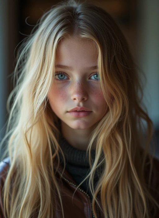 10 year old girl with long blonde hair, albino, lovely eyes, pale skin, flat chest, hoodie, with a more elegant and sophisticated touch, something, which corresponds to her mysterious and strong personality. General, her appearance would be striking, attracting curious and intrigued glances, flat chested, cinematic lighting, chromatic aberration, Backlight, masterpiece, high detail, high quality, 4K.