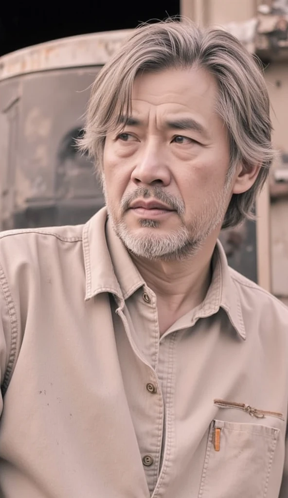 Japanese、A man in his 50s wearing dirty clothes、Painful face、Your clothes are torn