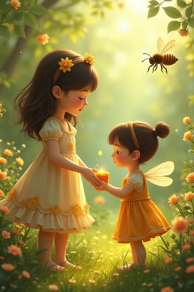Picture of twin girls toddlers with bee and bear