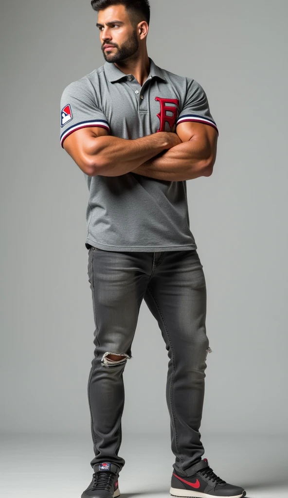 Two handsome muscular cowboy, realistic, at the rodeo, short beard ((shirtless)), gray jeans backside, (((big butt)))