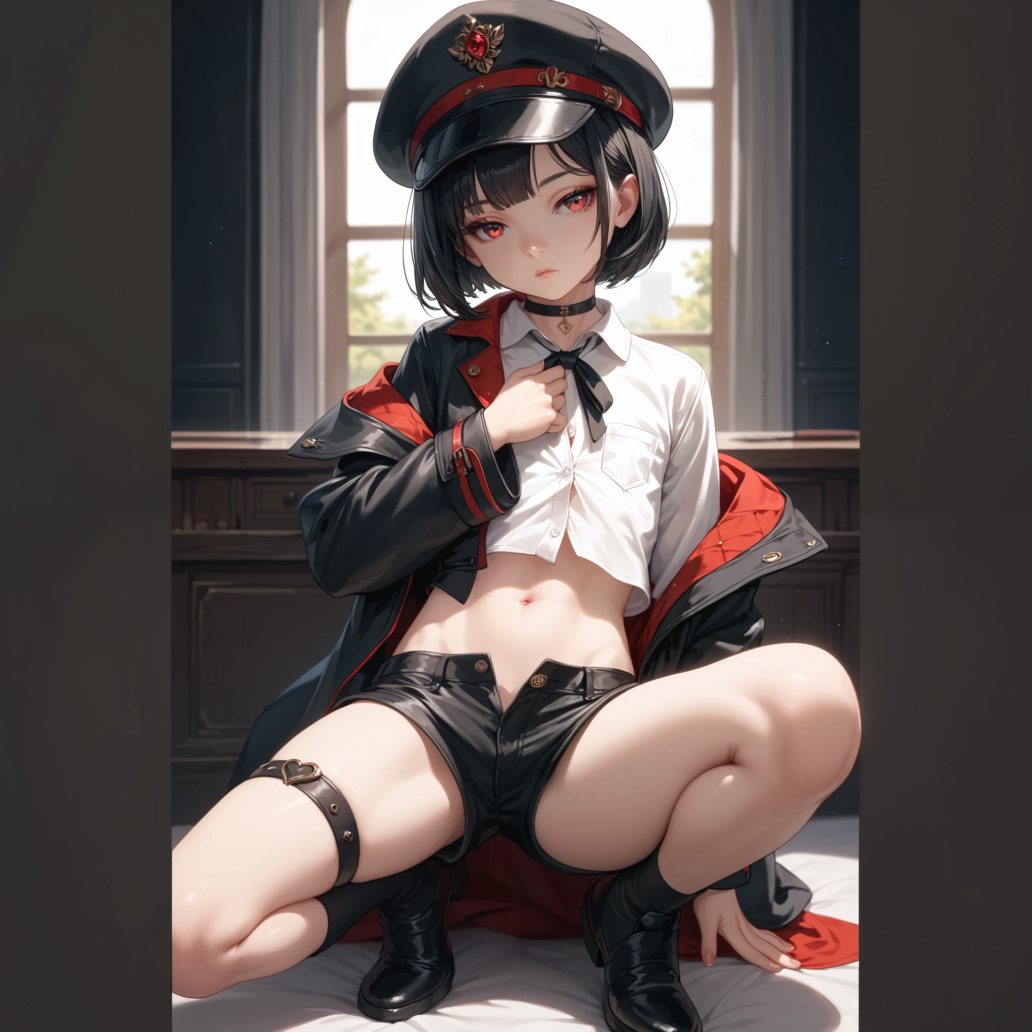 Hot girl, small breasts, perfect face with freckles, (NSFW), wears Adolf Hitler uniforms, (visible vagina), almost crying face, no panties, with cigarette in her mouth, AK-47 on her back, masturbation, WWII scene worldwide. (best quality, 4k, 8k, high, masterpiece: 1.2), ultra-detailed, (realistic, photorealistic, photorealistic: 1.37), portrait, vivid colors, studio lighting, sharp focus, extreme detail description, horror, palette desaturated cores, dramatic lighting.