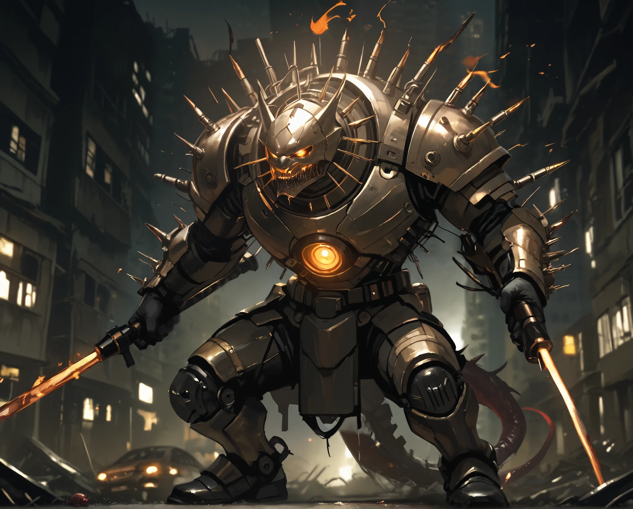 City in Ruins、Collapsing Building、Flaming、Enemy wreckage is scattered、Dark and Dangerous Atmosphere、 4K, Extremely tight, realistic, HDR, professional, Immersive, vivid tones of hard hair, Deep Depth of Field, Cinematic Light