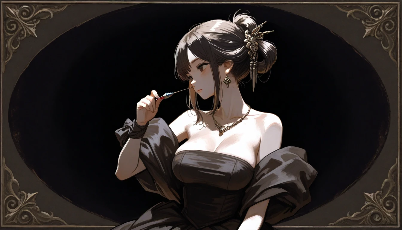The old lady who the young beauty with a needle