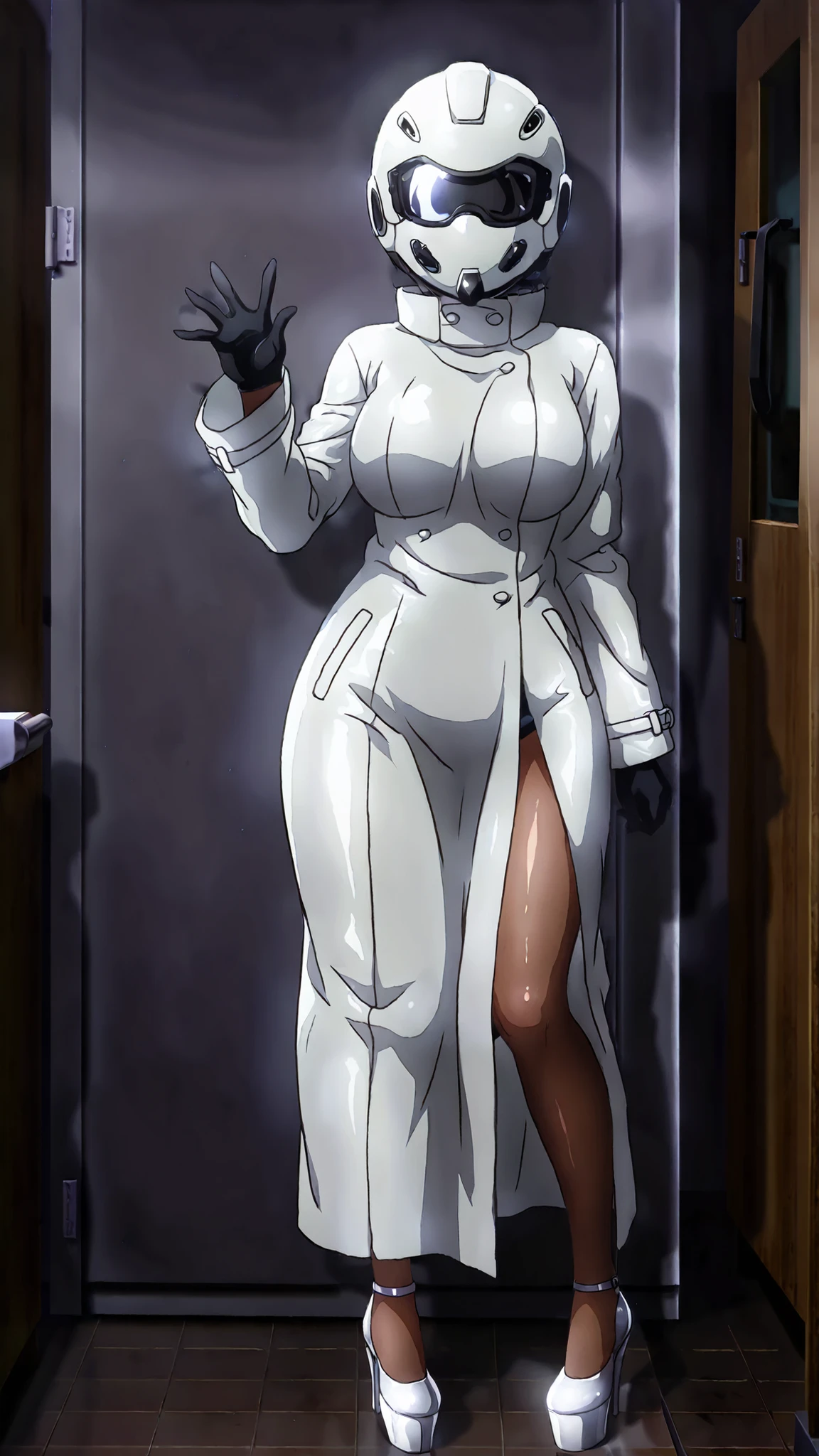(((and I'm wearing a futuristic full face helmet)))
(((The helmet's visor is black so I can't see my face)))
(((Visor Black)))
((( Windshield )))
(((Wear a Full Face Helmet)))
(((Hide Your Eyes、hide your face、オートバイWear a Full Face Helmet)))
Kumiko Komae
gold eyes
masterpieces,best quality,8k、4K、high image quality model,high quality DVD,high image quality、1 girl,alone、very well detailed, CLEAR EYES、(((shiny on both arms艶々metallic coat 🧥)))、Big Breasts、 thick butt、shiny on both arms艶々brown pantyhose、shiny on both arms艶々I'm wearing a high-heeled 40cm、high heels with platforms、metallic silver high heels、Long Legs Very Detailed、 standing、 Iron、 Viewer、very detailed、Front 、sexy pose、shiny on both arms々I'm wearing a high-heeled 40cm、high heels with platforms、metallic silver high heels、(((metallic silver coat🧥)))、(((Long metallic coat🧥)))、(((metallic silver coat🧥)))、(((shiny on both arms艶々metallic coat 🧥)))、(((shiny on both arms艶々metallic coat 🧥)))、long skirt、Hand with 5 Fingers、hand, 体をFront に向ける、Point the Viewer、black gloves、Office Buildings、indoor、Wallpaper grey、corridor