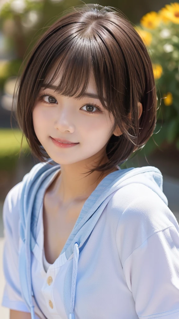 1 girl,(ivory sweater:1.4),, (RAW photo, highest quality), (realistic, Photoreal:1.4), table top, very delicate and beautiful, very detailed, 8k wallpaper, wonderful, finely, very detailed CG Unity, High resolution, soft light, Beautiful detailed 19 year old girl, very detailed目と顔, beautifully detailed nose, finely beautiful eyes,cinematic lighting,standing on a row of cherry blossom trees,perfect anatomy,slender body,smile (asymmetrical bangs, light brown hair,)、、((No makeup))、(Realistic、Photorealistic、Ultra-detailed、Best detailed skin、Highest quality、masterpiece、超A high resolution)、Cute Japanese Woman、16 years old、High school girl、Young girl、1 girl、Has bangs、double eyelid、Drooling eyes、Big black eyes、attractive、purity、かわいいsmile、自然なsmile、Watch it here、Realistic肌タイプ、Fluffy hair、Red cheeks、The wind is blowing、illumination、The light is coming from behind、Medium Bob Cut、smile、smile、Medium Breast