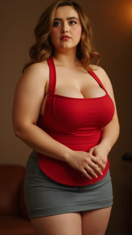 ultra realistic 8k cg, picture-perfect face, flawless, clean, masterpiece, professional artwork, famous artwork, perfect face, beautiful face, beautiful eyes, ((perfect female body)), solo ,skirt, blush,seductive expression,extremely detailed_eyes,thick thighs,((ginger hair)), short hair,, beautifully detailed background,depth of field,,bdsm,skindentation,full body,shirt,, pantyhose, (soft red lipstick), ((fixing her hair)), ((tall girl)), ((view from below)), ((big breasts)), on a busy street, ((night time)), (colorful background), (soft shadow), (dynamic lighting)