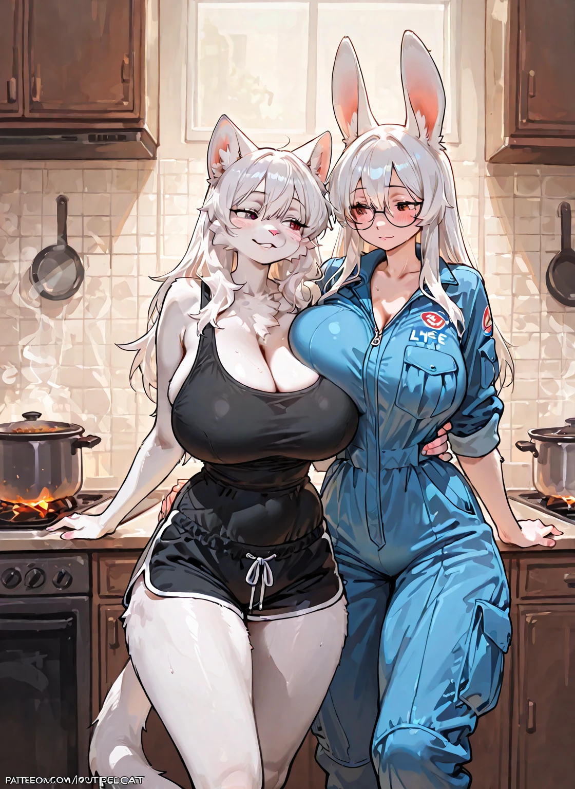 （8K ，hyper-detailing，A masterpiece of hyper-realistic photography，natural，Perfect artwork，Perfect female body），Two cute busty girls），Neat and clean kitchen，Virtual Showcase，Red similar hairstyle，Cute and beautiful girl，Vacuum apron，loose apron，aprons，Put on an apron，embedding，cool apron，larger lines，slovenly，stretch the meat，marmalade，The kinky  exposed ，titmouse，fully body photo