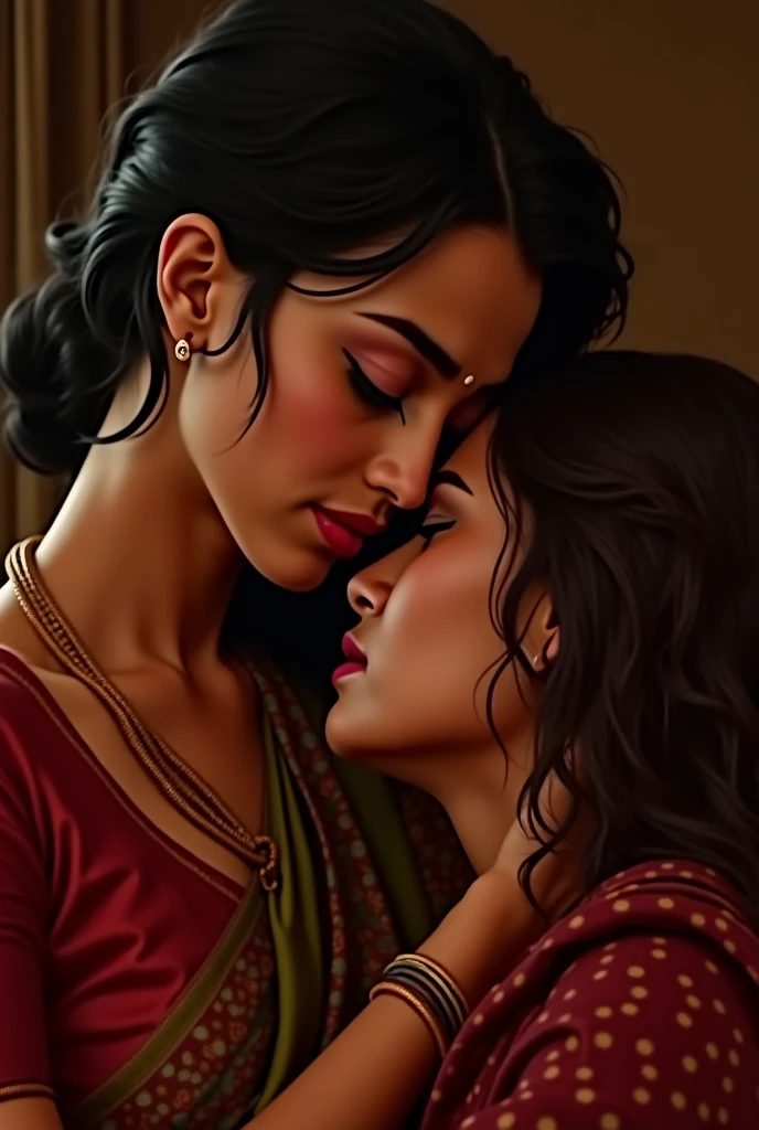 In indian office,2 younger indian lady & 60 yeras old eldery indian lady,total two indian ladies are involving wild kissing,these two ladies wears petticoat and home maded bras with cloths as per image prompt,both of them are kissing each other by raided up their one hand and exposing armpits,These both ladies having super long armpit hairs like rapunzel hairs,As per elderity eldery lady having gray and black mixed armpit hairs since younger having fine black color rapunzel armpit hairs comes from armpit,These super long rapunzel armpit hairs are meticulaiursly braided in to cornror braids like multiple cornrow braids are there in armpits,Since younger the younger lady having huge breast tightend to her home made bra and eldery lady having eldery sagging breasts,however these super breast can be highly visible poppong out from their home made cloth bras,These all three ladies' faces are with showing full of sexual wildness showing out from their faces exact as in image prompt,Their eyes are fullfill with sexual wildness with raping hairs as per the imahe prompt,(Show me their tongues,long tongues:1.0) styled with 100000 liters hair oil,hairs like viscus oiled pulp,slick combed hair lines highly visible,{{{{Ladies wears perfect dresses in perfectt busty}}}},{{{{{NSFW}}}}},{{{{{{Hairs highly soaked}}}}}},{{{Hairs Drenched in water}}}}},{{{slick combed hair lines}}}},{{{{Hairlines reflecting shinning like mirrors with water}},{{{{{Showcase full bodies perfect figures}}}}},{{{{{High resolution perfecr color grading}}}}}},{{{Perfect hair buns on all three ladies exactly in image prompt}}}}}}},((((((((Generate ethnicity as imdian sexy build ladies))))))))),((((((Generate wildness poses where shows the wildness maturity of the sexually wildness and extremly extremly wildness in to hair licking by their tongues exatly as image prompt))))