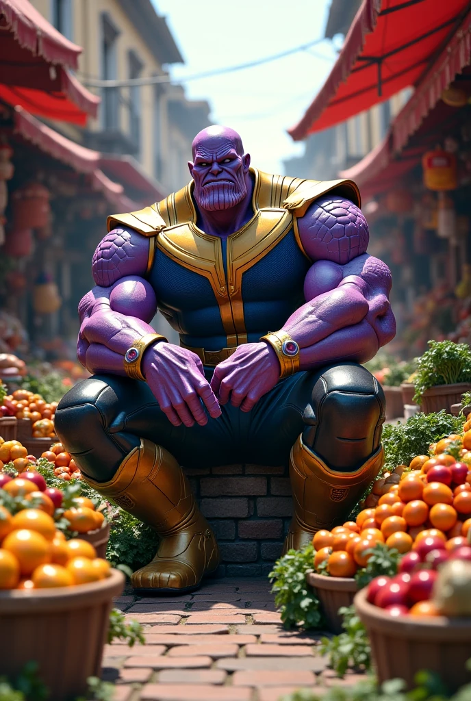 image réelle, film Avengers : Endgame, Thanos vend des patates douces violettes