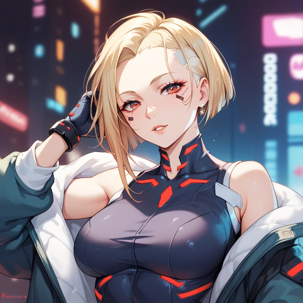 A girl in a futuristic cyberpunk costume, sketch style