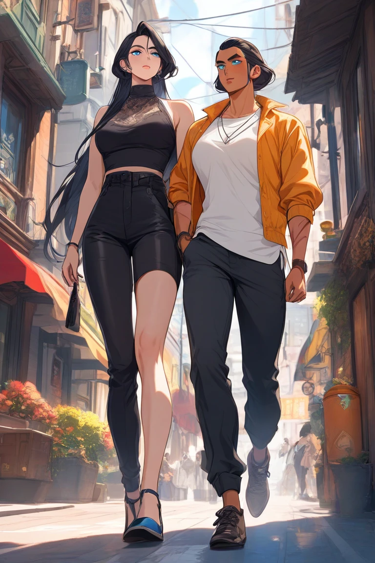 digital artwork, illustrative, painterly, matte painting, highly detailed, <lora:Detail - add_detail:0.2>, <lora:FFCorneo-10:0.75>, FFCorneo, fat man, 1boy, blonde hair, tattoo, grin, bar, night, red fur coat, hands in pocket, white shirt, 1girl, damsel in distress, tifa lockhart, girl standing next to boy, boy groping girl,