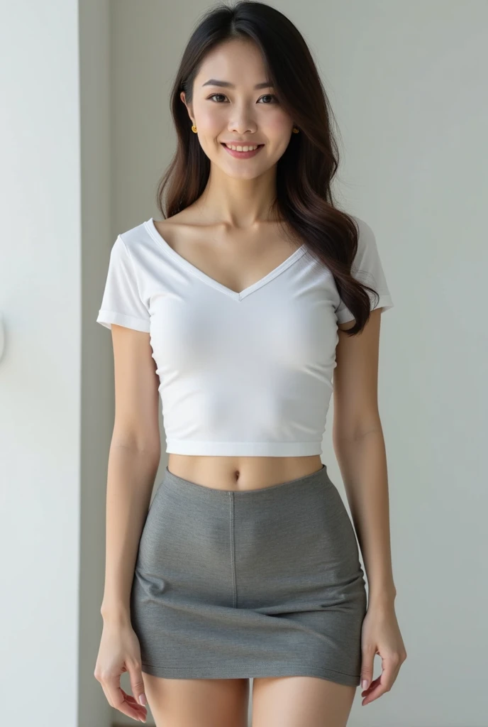 1girl in、AS-Adult、A smile、The shirt、skirt by the、（small tits）、Upper body portrait、
