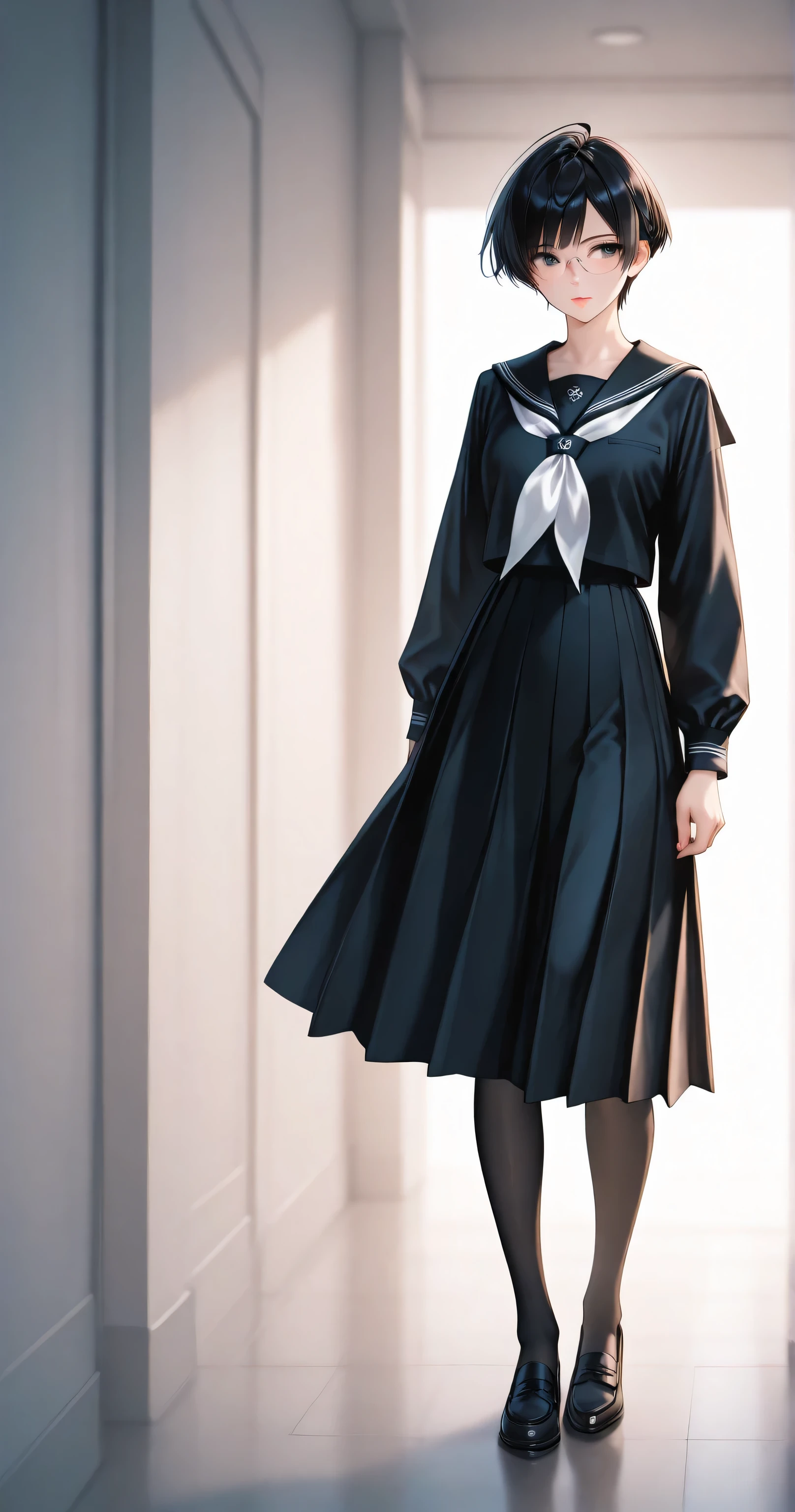 There is a woman in a black dress and a white tie - SeaArt AI