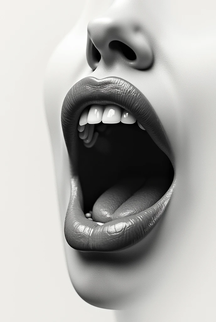 Simple black and white painting without color of the internal parts of the human mouth