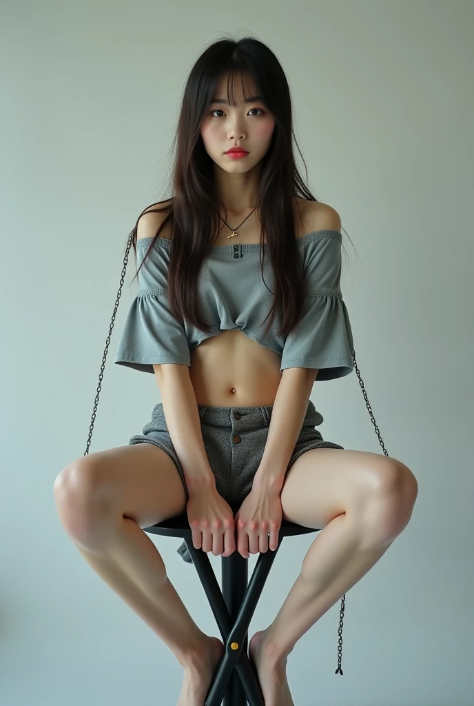 (1girl:1.3), solo,_ Kim Ji-ni Jennie face, wearing yellow armband sweater, cropped style, white bandeau underneath, pale green shorts, sexy, cute, white socks, background campus, full body photo, looking at the audience, world-weary face, cold eyes, Korean style photo photos, photographic lighting, strong contrast, sunlight on the face, world-weary face, high-end sense, 8k resolution image, intricate symmetry details. Smooth action, full picture.