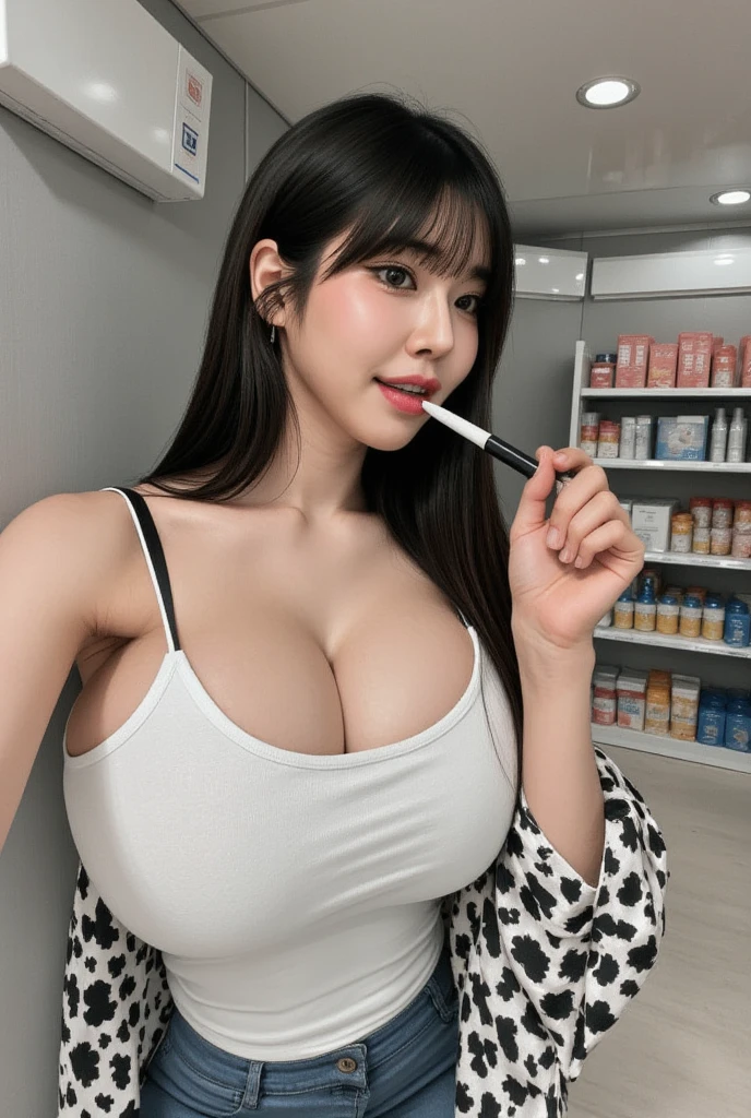 masterpiece:1.3), (High resolution:1.1), Detailed beautiful face, Detailed beautiful, (huge breasts, gigantic breasts:1.4 araffe asian woman in a black bikini posing in a store, beautiful asian girl, cleavage, gorgeous chinese model, oppai, japanese goddess, open v chest clothes, gorgeous young korean woman, with large breasts, big breasts, buxom chested, black bra, japanese model, korean girl, hot with shining sun, with a large breasts