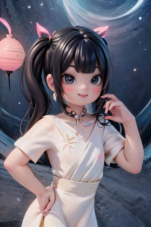 (1 girl), (Masterpiece, ultra-high quality, perfect anatomy, perfect body, perfect face, HD quality, best quality, best lighting, bedroom setting, perfect quality), (Vanellope von Schweetz) , (black hair with colored sprinkles, red ribbon, large brown eyes, pink blush on cheeks, content expression,  chun-li_(cosplay), spiked bracelet, white sash, pantyhose, china dress, chinese clothes, [|pink|white] dress, mandarin collar, short sleeves, puffy sleeves, white boots, cross-laced footwear, long hair, double bun, covered nipples), (laying on bed, on her back), (covered big breasts, covered pointy breasts:1.4), (slim thighs, slim waist), (short, small stature, , big breasts for her size: 1.4), hot female, pov from above, (breedable, lust in eyes, lust, horny), blushing, embarassed