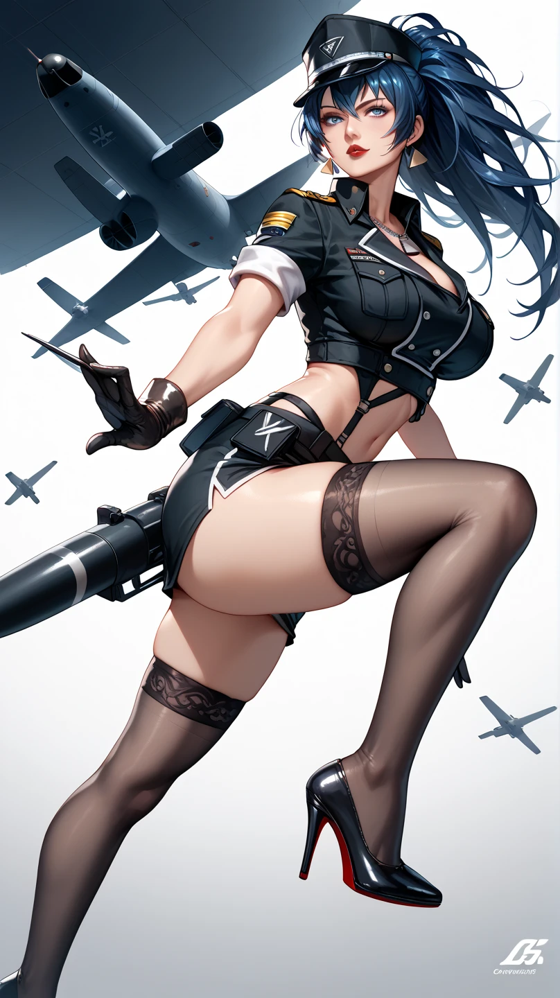 Gestapo uniform, female lesbian kawaii sisters kissing with Heinkel He 111 airplane in background. wearing Luftwaffe pilot uniforms. 8k. masterpiece. best quality. best artwork. lingerie. Swastika insignia red armband. busty bare breasts. nipples. sunset. storm raining, bleak weather