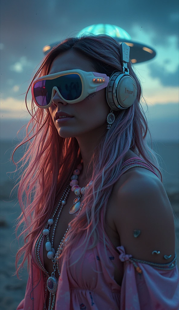 a woman standing in front of a window, looking out of window, wearing a pink bikini, larger breasts, seaside background, wearing headphones, a digital painting inspired by Alena Aenami, pixiv, realism, digital illustration, blurred and dreamy illustration, blues, blurry and dreamy illustration, artistic. lo-fi illustration style, sun