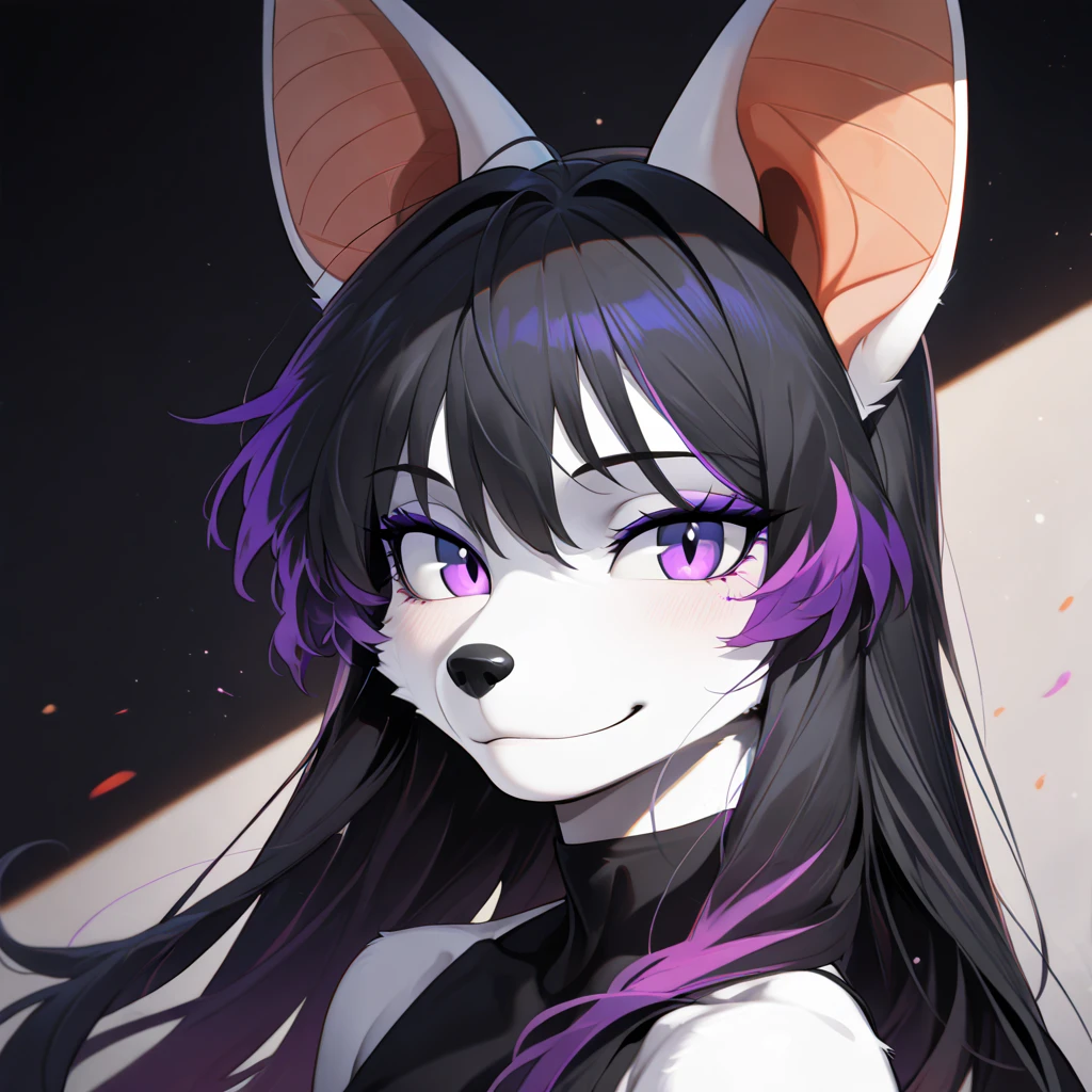 Masterpiece, best quality, high quality, 1Anime wolf, Brown Female wolf Portait, has Purple eyes, wearing black jacket, Anthropomorphic wolf, Very beautiful furry art, Furry character portrait, Cartoon art style, Furry wolf, high contrast, Green Background