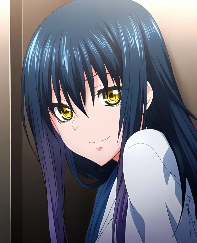 Anime girl with black hair and gray top poses for photo, Gapmoe Yandere, Hinata Hyuga, anime moe art style, tall, Nico Robin, shikamimi, gapmoe yandere grimdark, Ecchi anime style, [[[[grinning evily]]]], harumi