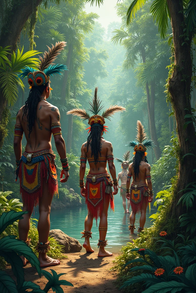 A painting of an Amazonian Indian woman, with trees in the background, paisagem, uma pintura, pintura de porcelana antiga