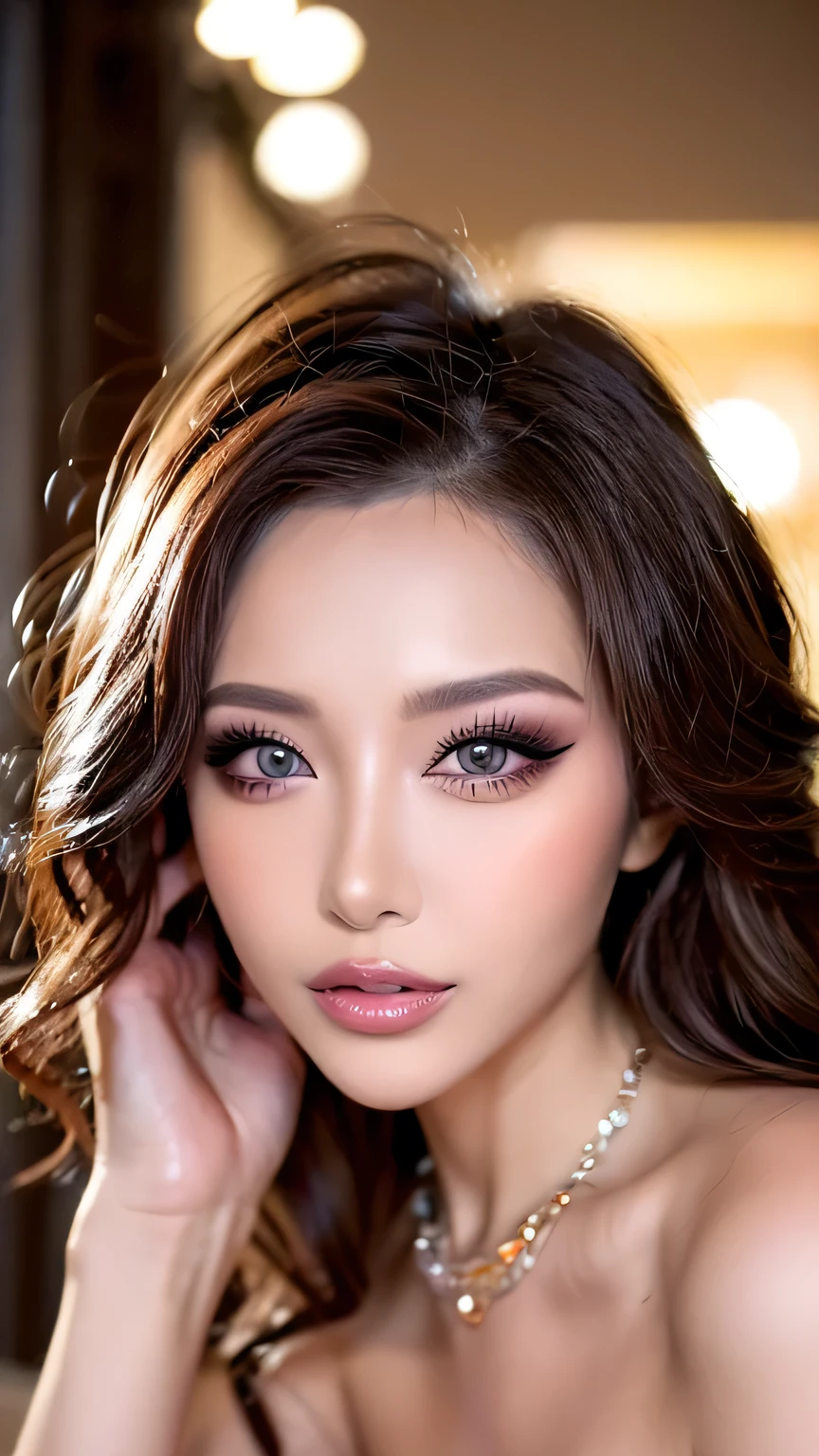 ((最 high quality ,masterpiece, high quality )) 16k、gravure ,Xiaoyang, 最 high quality , shape, Extremely detailed BeautifulBig Breasts, high image quality, 8k ,wallpaper, perfect dynamic structural shape, duck mouthにセクシーな唇 、shine glitter lip gloss、Metallic lips、METALLIC LIQUID LIP COLOR,metallic lips, big lips,x ornament , ornament , duck face, duck mouth、Focus on thick lips, Pink Metallic Lips Gloss、duck mouthにセクシーな唇、 curly hair long 、 big eyes and high gaze , Long Lashes :1.35, natural colored lips without getting wet, Sexy gal makeup、 there are many women who have adult-like sex 、Loose, fluffy, Erotic sweater, Bold Sexy Poses , 25 year old woman with Big Breasts , beautiful , attractive to the camera , super realistic raw photos, Supermodel's Body in 1 Picture , beautifulBig Breastsでナイスバディ、Sexy gal makeup、( heavy makeup for women :1.2)、( dark brown beige eyes :1.1)、 beautiful bright eyeshadow 、 dark makeup 、( Big Breasts :1.2)、 (Romantic affection:1.1)、 can you take a look at this It shows me the best smile 、( that emphasizes body lines ....:1.1)、( strongly blurry 、 Showing off her perfect body :1.1)、( strongly blurry background:1.1)、 Accurate Anatomy、 ultra HD hair、( Super High Image Quality Perfect Beautiful Teeth:1.1)、 Ultra HD beautiful face 、 ultra HD hair、 crystal clear bang 、Ultra HD Shining Eyes、Shining Super High Image Quality Beautiful Skin、 Super High Image Quality Glossy Lips、 harry winston necklace