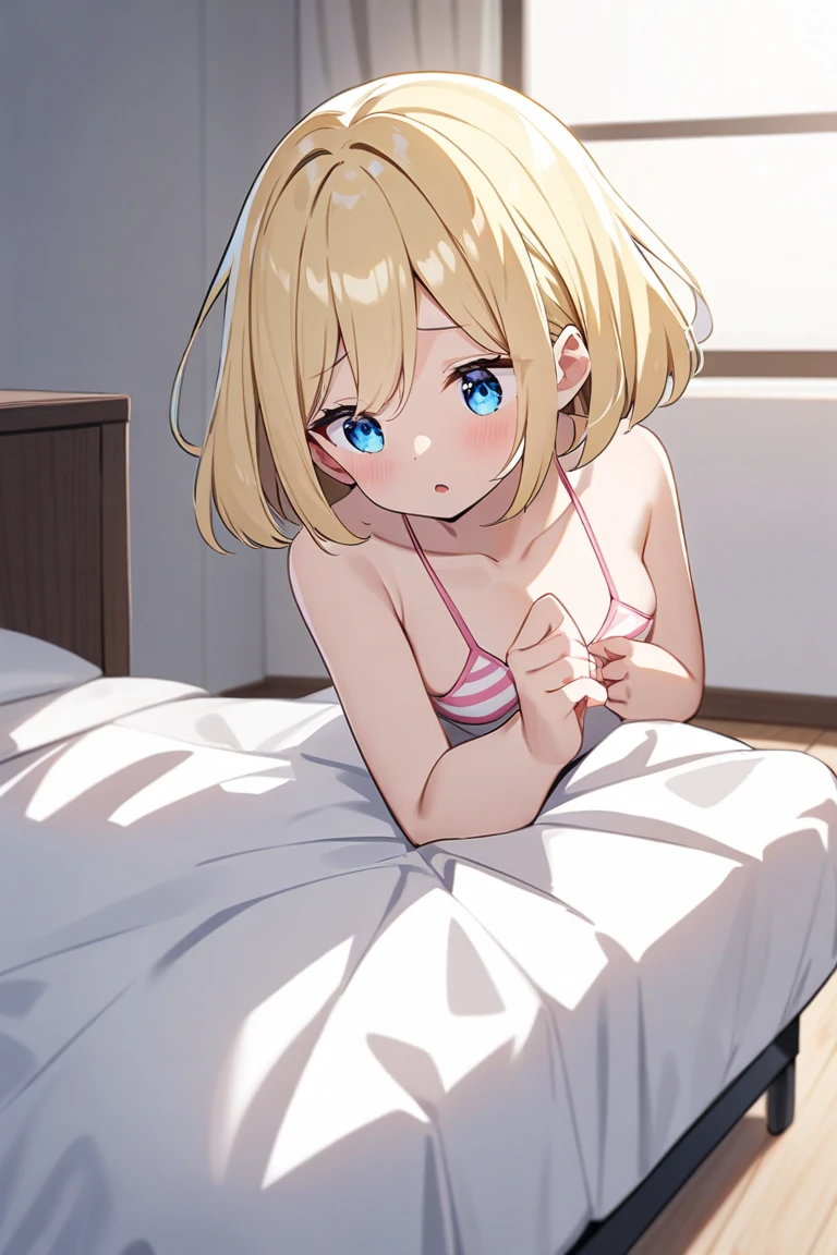 masterpiece, absurdres, best quality, ultra detailed, high Resolution, detailed illustration, bright colour, (extremely beautiful detailed face and eyes, Delicate beautiful face, 1 girl, cute face:1.3), (magenta eyes:1.1), sparkling eyes, big eyes, medium breasts, (perky breasts:1.1), (pointy breasts:1.1), medium hips, glamorous body, white skin, BREAK, long bob cut, (blonde hair:0.8), messy hair, detailed hair, shiny hair, BREAK (undressed, long camisole casual dress:1.5), (SEX, vagina, Masturbation:1.3), perfect lighting, (embarrassed:1.5), (ecstasy, vulgarity:1.5), (trembling:0.8), On all fours, From the back, 