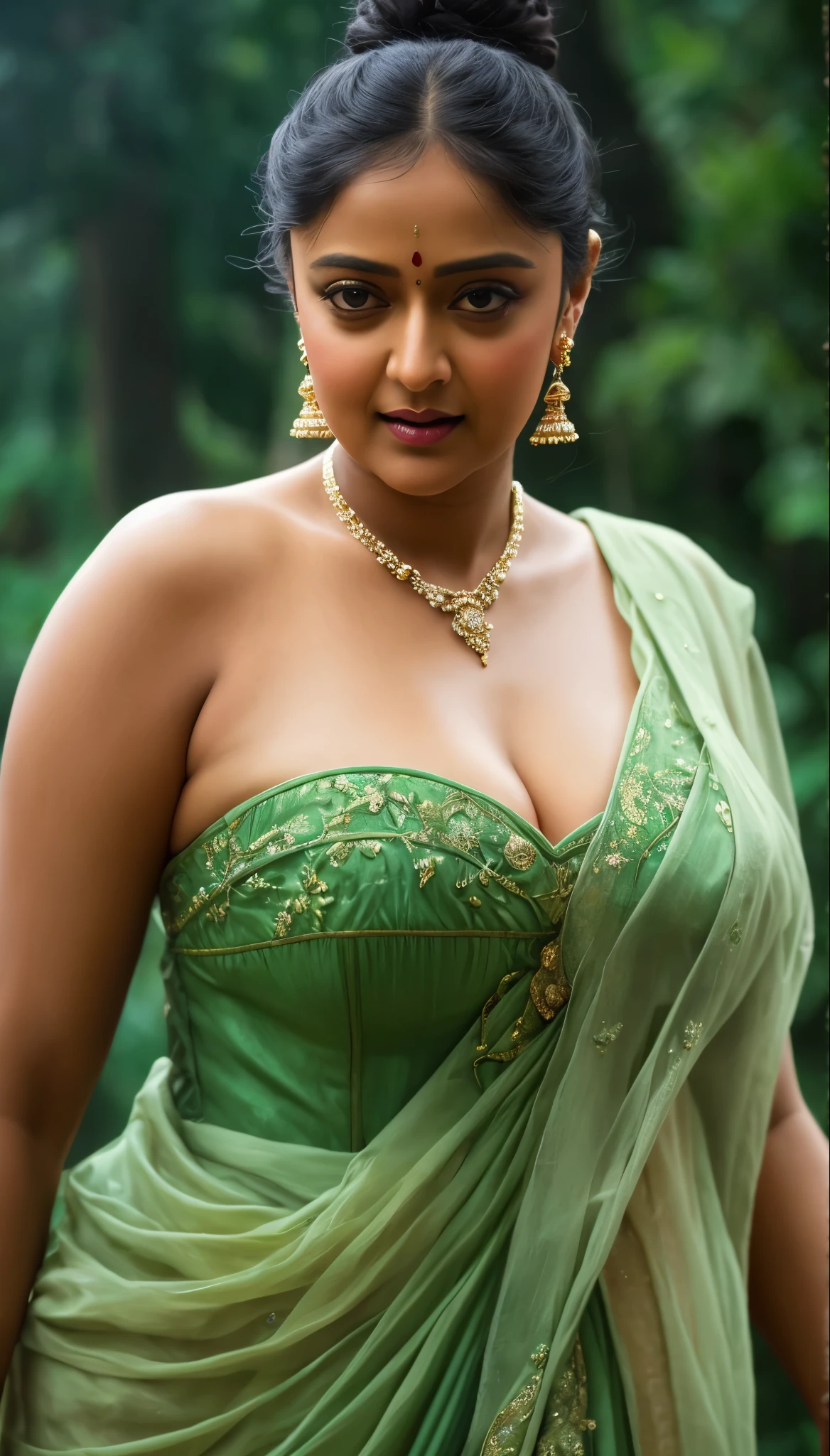 Foto RAW, photorealistic, photography, full body shot, master shot, perfect eyes, goddess like beauty, pierced eyes, perfect thick chubby mallu Desi aunty bhabhi, Wearing a Stanapatta, a chest-band.Saree model, model Photography, Indian saree shoot, Indian traditional wear advertising photography, traditional wear brand shoot, face of Indian actress Sonakshi Sinha, masterpiece, realistic, realism, incredible details, pleasure, photorealism, detailed skin, skin pores, high contrast, photorealistic Artstation 8k HD digital art trend of high definition and detailed realistic skin texture, ultra detail, realistic skin texture, armature, best quality, ultra high definition, (photorealistic:1.4),, high resolution, detail, raw photo, sweat, Re sharp, by Lee Jefferies Nikon D850 Film Stock Photo 4 Kodak Portra 400 Camera F1.6 Lens Rich Color Ultra Real Realistic Realistic Textures Dramatic Lighting Unreal Engine Trending at Art Station Cinestill 800,(pele altamente detalhada: 1.2), 8k UHD, DSLR, soft-lighting, alta qualidade, grain of film, Fujifilm XT3,she didn't like to wear blouse or bra, she is happy to wear only saree, she hates blouse or bra, detailed hairy armpits, hyper realistic skin, skin pores, sweat, veins,