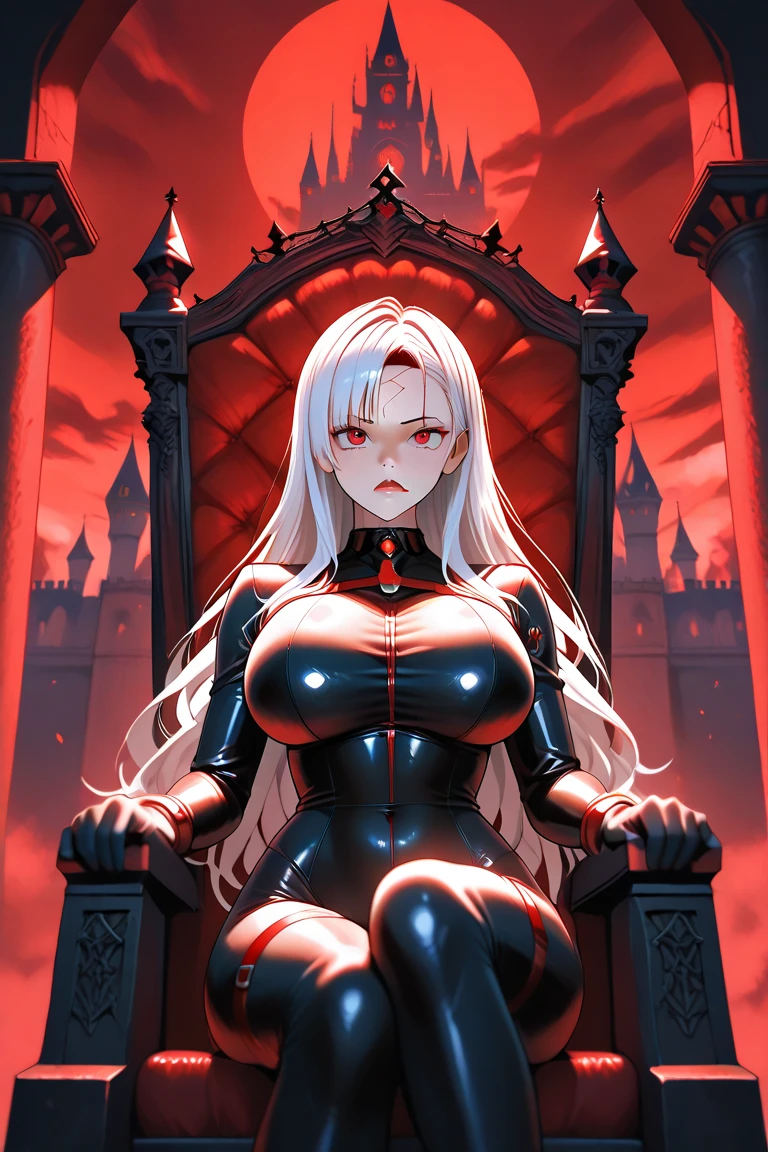 anime nun girl in a black bodysuit outfit in a gothic cathedra, nun outfit, nun, wearing shiny breastplate, cyberpunk, divine ray over her head, holy armor, holy cyborg necromancer girl, vampire nun, behind her a gothic cathedral, thicc, blood rayne, vampir hunter d, sliver hair, blood, creepy,