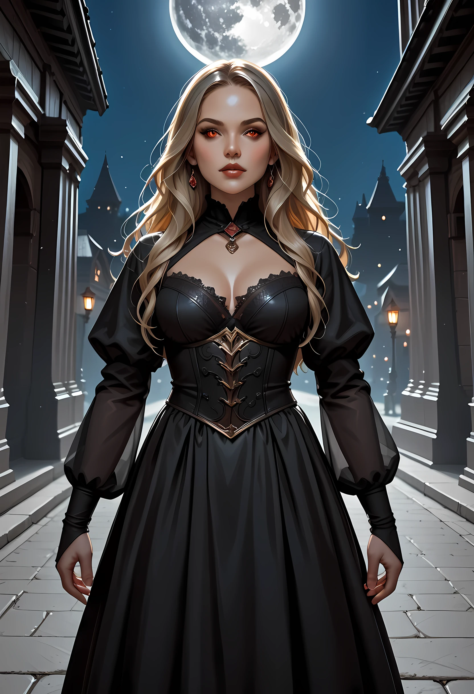 Create an [Comic book Luis Royo art style] with [detailed linework], [dynamic shading], and [rich colors]. The young blond girl have [full body], [expressive facial features] and [fluid body movements], with close attention paid to [her black dress] and [althar of an evil temple background]. The art style should capture the [dark atmosphere] of the image, windy and with small fires everywhere. Create an [ultra-realistic], [high-resolution] image of [weeping] [young woman], a beautiful [Widow]. She has [heart-shaped] face. Her face is [delicately proportioned], with a [small nose] and [high cheekbones]. Her lips are full with black lipstick.  Exposed neck, [shinny golden straight medium hair styled in a greek chignon] short hair in a elaborated chignon, greek hair style, updo hairstyle. Her [blue eyes] with [black eyeliashes and brown], with long, full eyelashes that add to her feminine charm.  She wears a [black lace veil] and [long sensual liquid black dress] (fabric with intricate pattern:1.2), that accentuates her [slim petite body], paired with [knee high boots] that provide both style and function. Fairy, black roses, absurdres. The image should showcase [visible skin pores] that add to the realism. Her [imperfect, uneven, and irregular skin] should be depicted with [specular reflection], [subsurface scattering], and [diffuse reflection], capturing the [fair skin tone] The image should be captured in [natural light], with [soft shadows] that highlight her. The colors should be [RAW] and [vibrant], showcasing the [tragic] elements of the character, while remaining grounded in a sense of [realism]. Aim for a [photorealistic] portrayal that captures the [essence] of her character, from her [obscure demeanor] to her [captivating beauty]. The image should have [intricate details], capturing every nuance of her form. The overall mood of the image should be [victorian], [ghotic] with a sense of [melancholy] and [loneliness], princess Lili from the movie Legend