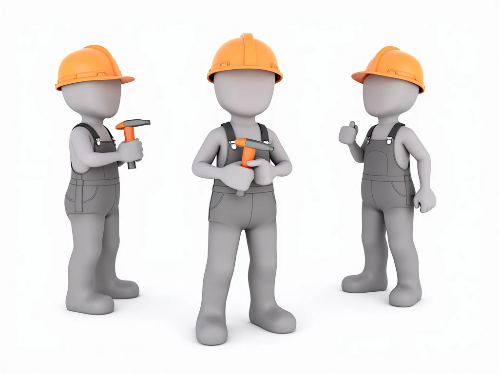 male and female civil engineer with white helmet animated, where only half the body and a white background are visible
