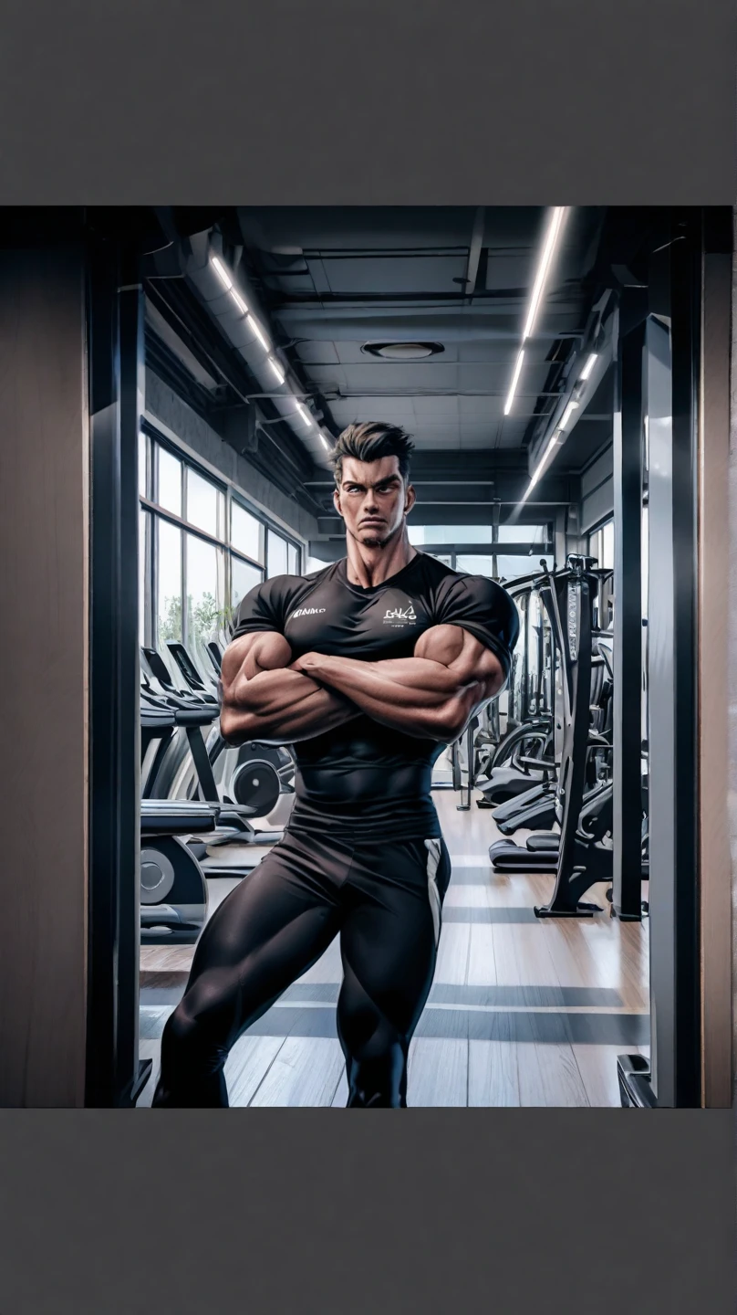 male,modern,Fitness coach,wear clothes, (Tone: 1.2) (best quality, 4k, 8K, high resolution) (masterpiece: 1.2)(Bold and clear: 1.2)