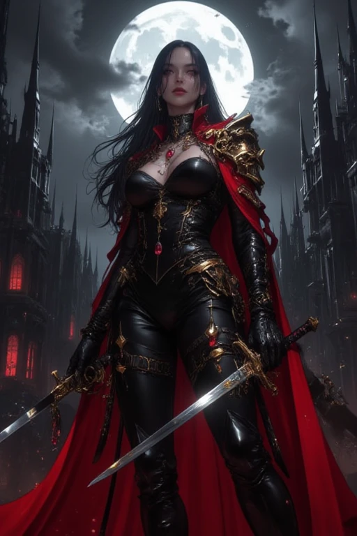 gothic vampire woman with armor and sword