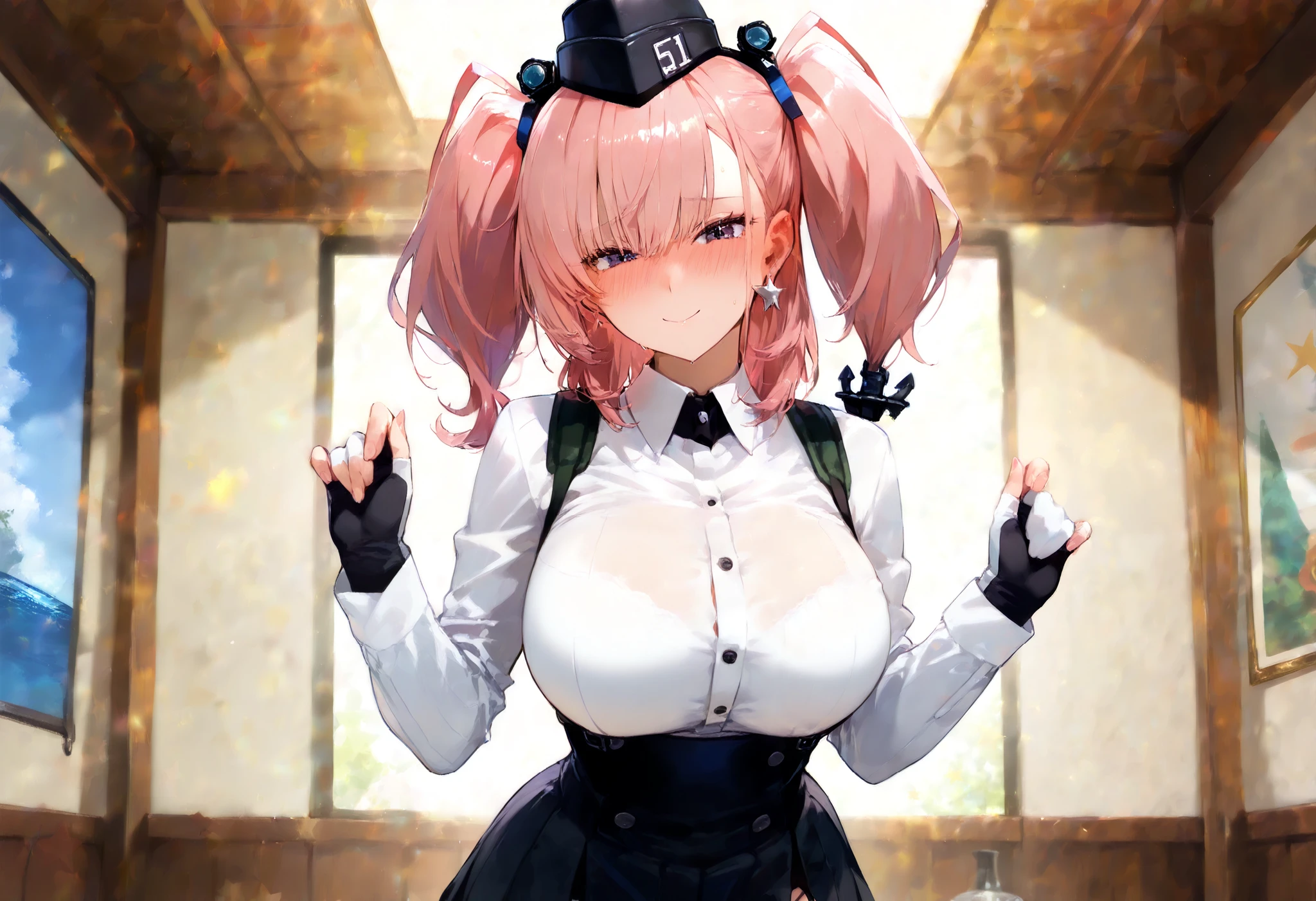 , (((gigantic breasts))), huge breasts, clothed, crossed legs, breast hold, school uniform, Seductive Anime Girl,  panty shot, curvy, heart shaped pupils
